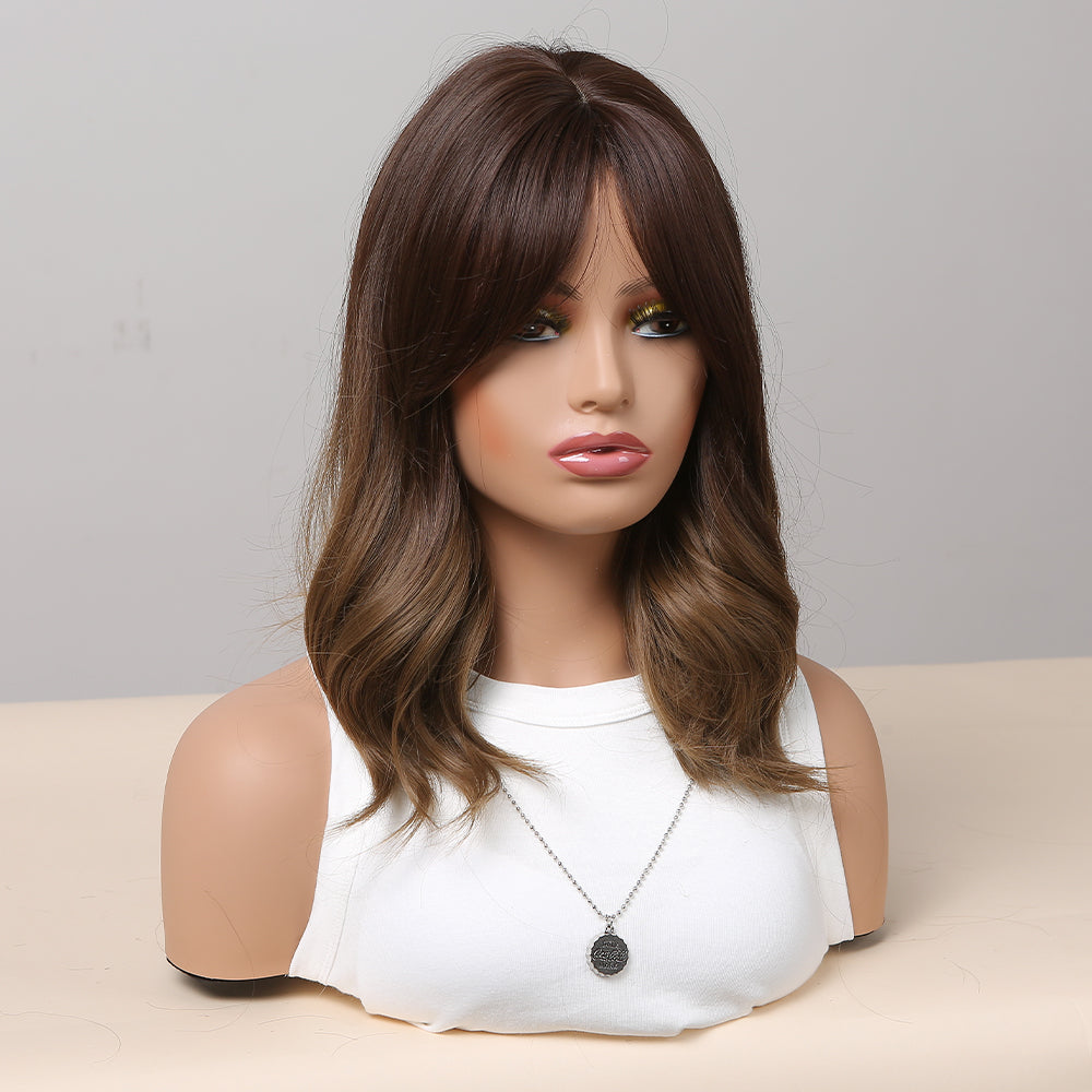 14 Inches Long Curly Brown Wigs with Bangs Women's Wigs for Daily,Party or Cosplay Use LC6901-1