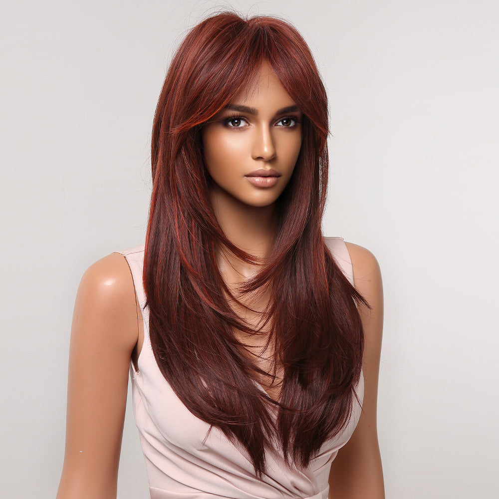 22 Inch-long red straight wigs with bangs wigs for women LC2068-3