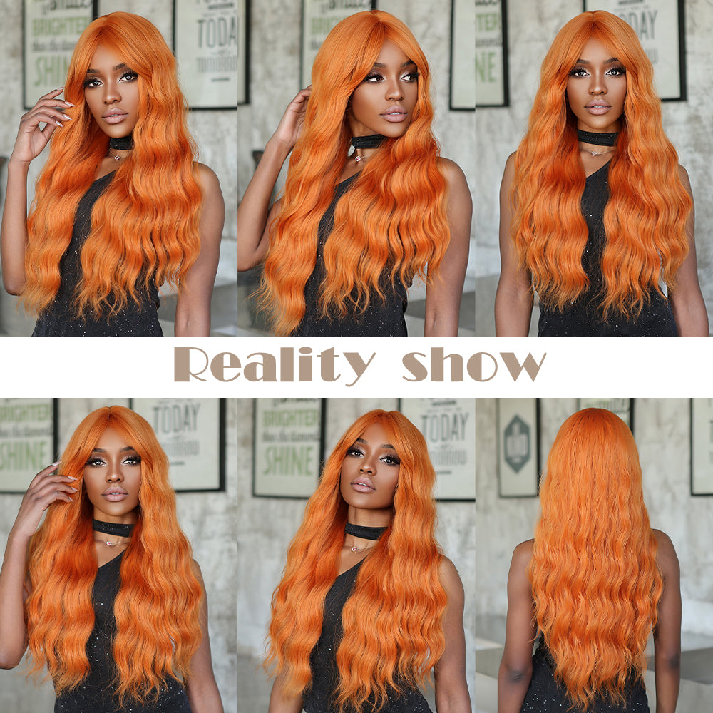 26 Inch orange curly wigs with bangs wigs for Women WL1115-2