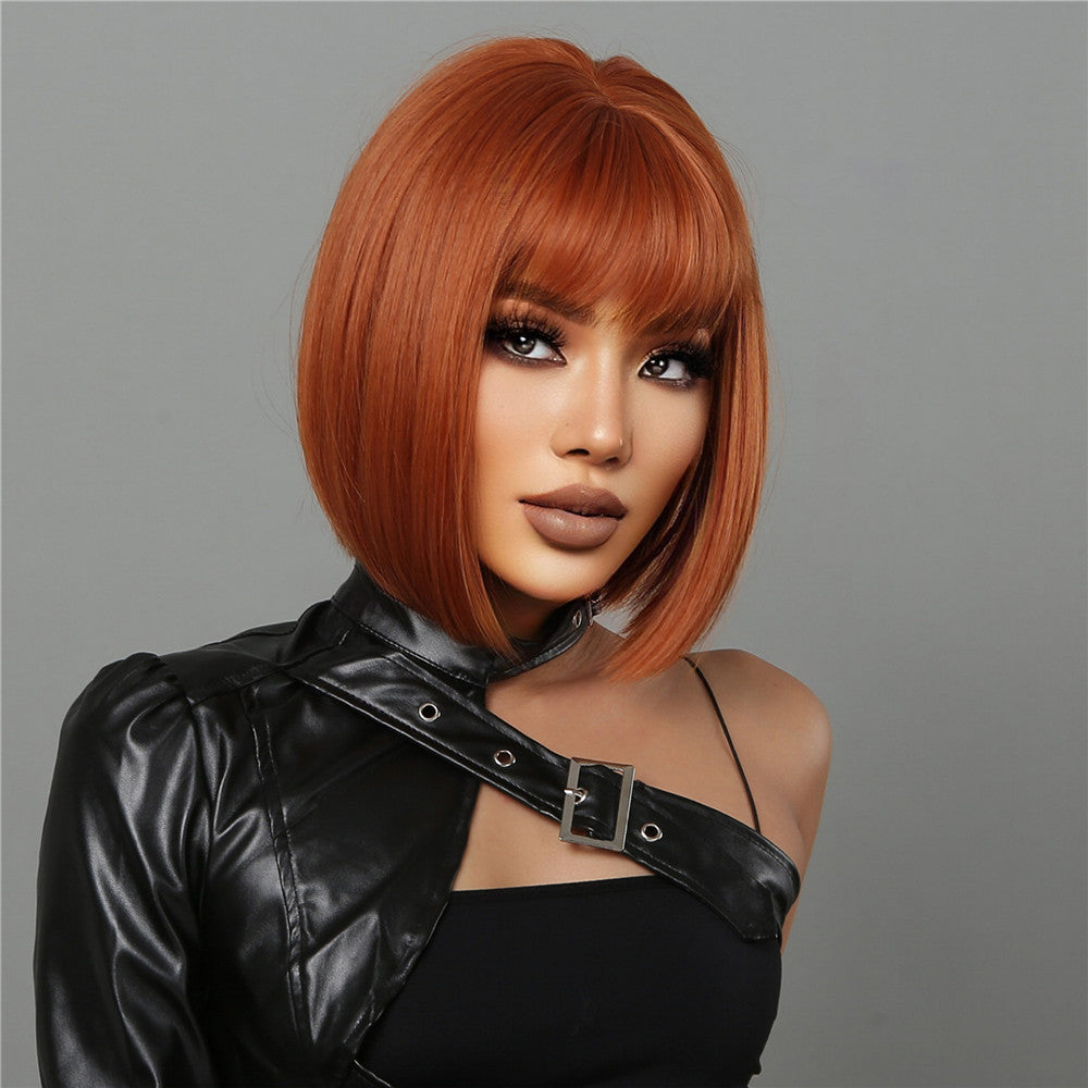 short straight bobo wigs orange with bangs wigs for women for daily life LC2071-3