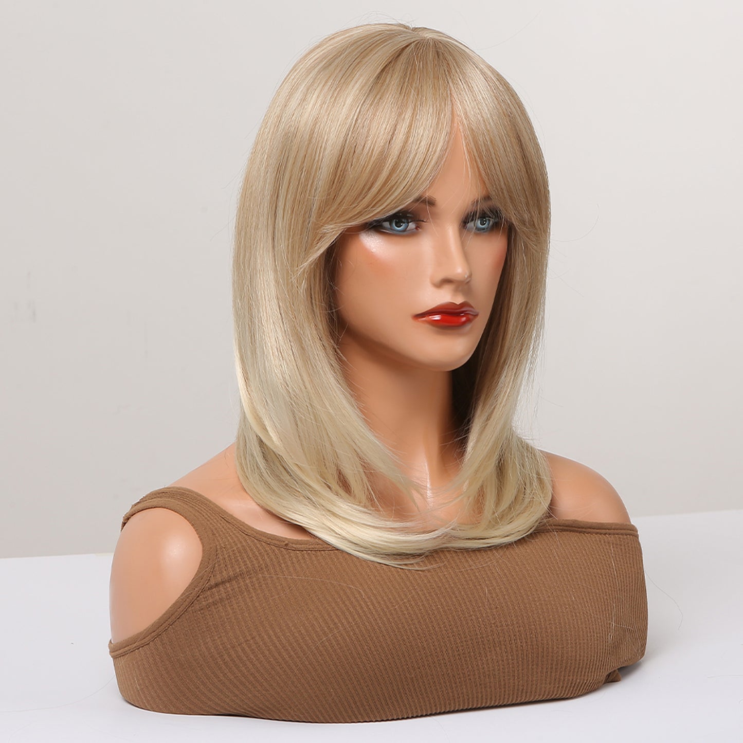 long straight wigs blonde with middle bangs wigs for women for daily life LC242-3