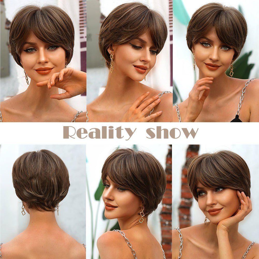 8 Inch Brown Pixie Cut Wig Synthetic Heat Resistant Wig SS179-1