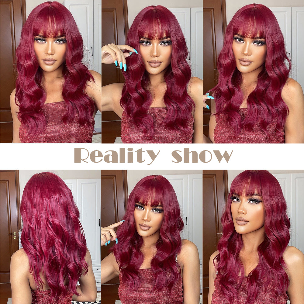 Long curly wigs red with bangs wigs for women for daily life LC6105-1