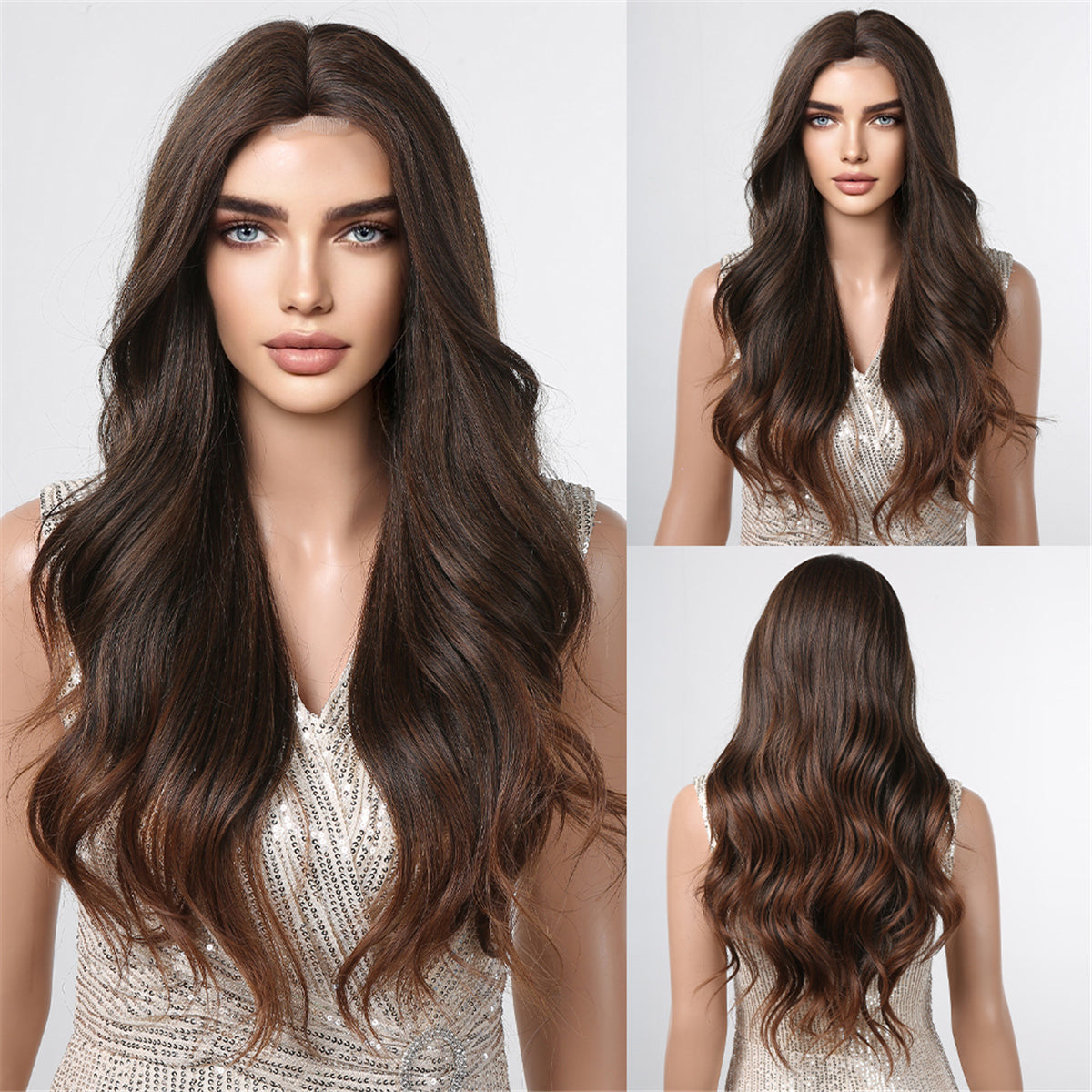 [Lace Front] 26 Inch long curly wigs with lace front wigs root brown ombre blonde wigs FTL3008-1