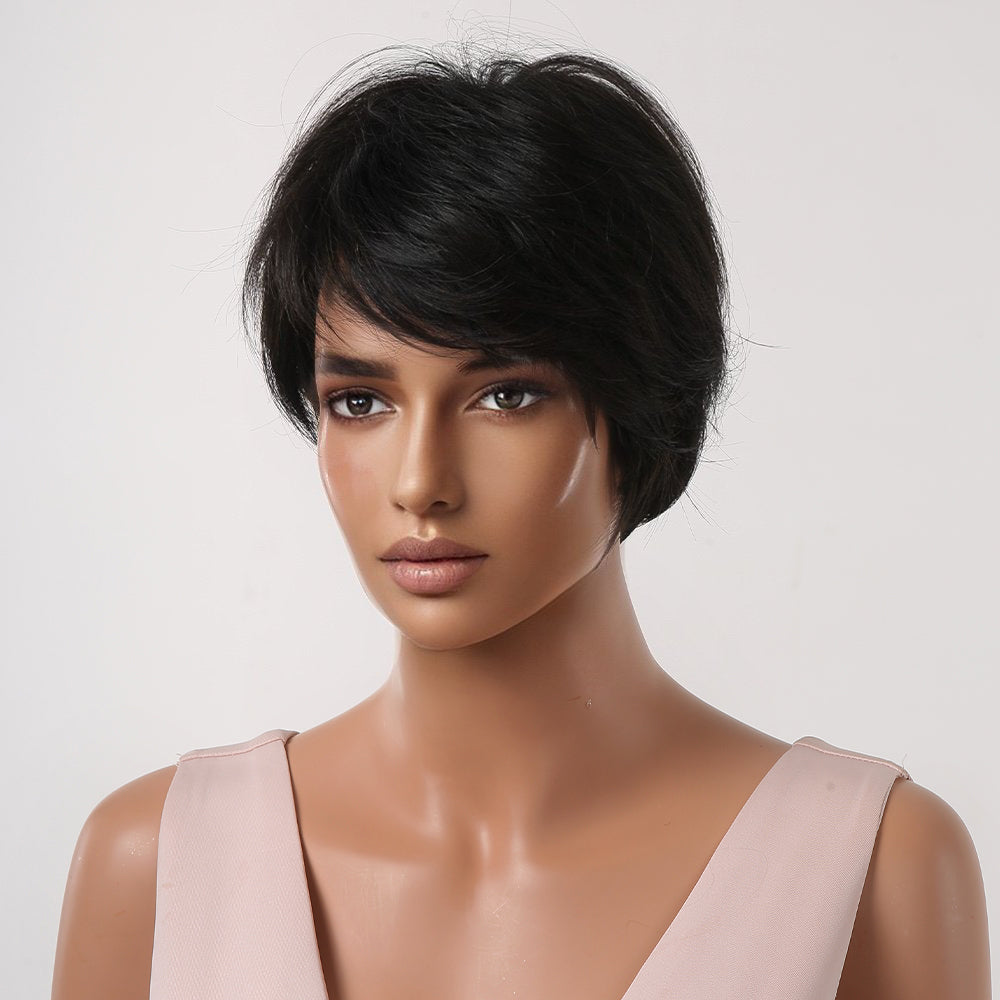 8 Inches Short Black Wigs Pixie Cut Wigs for Women Daily or Cosplay Use LC2065-1