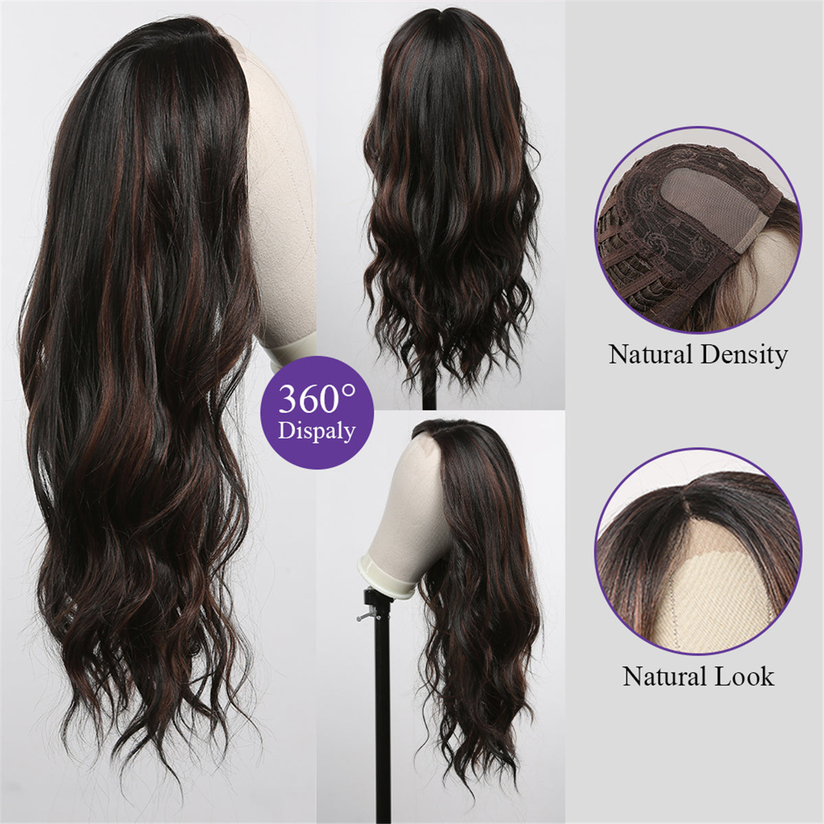 [Lace Front] 30 Inch long curly wigs with lace front wigs brown highlight black wigs for women FTL3007-1