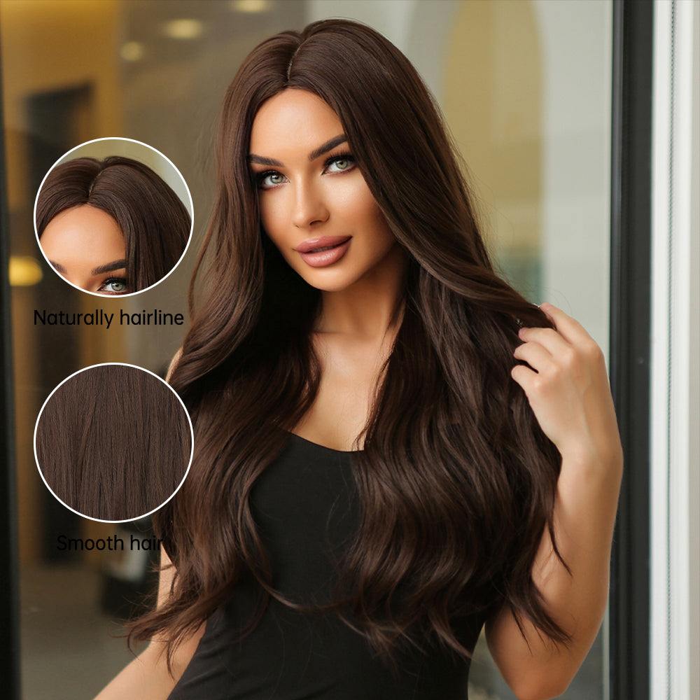 26 Inch Dark Bronwn Long Wavy Wigs for Women LC475-1