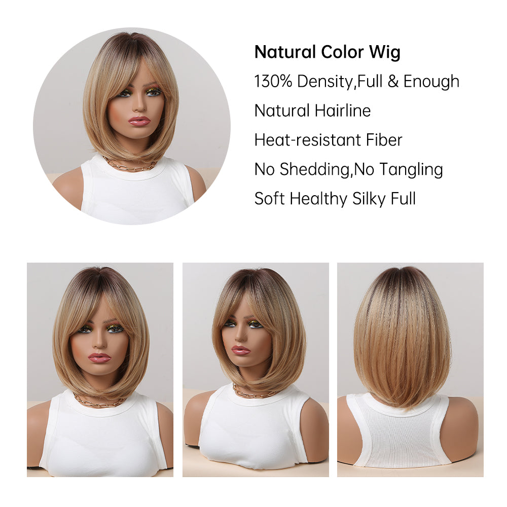 14 Inches Long Straight Blonde Bobo Wigs Synthetic Fiber Wigs Women's Wigs Daily Use for Party or Cosplay Photos WL1045-1