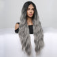 [Lace Front] 32 Inch Ombre Brown To Ash Grey Long Wavy   Wigs For Women HC11059-4