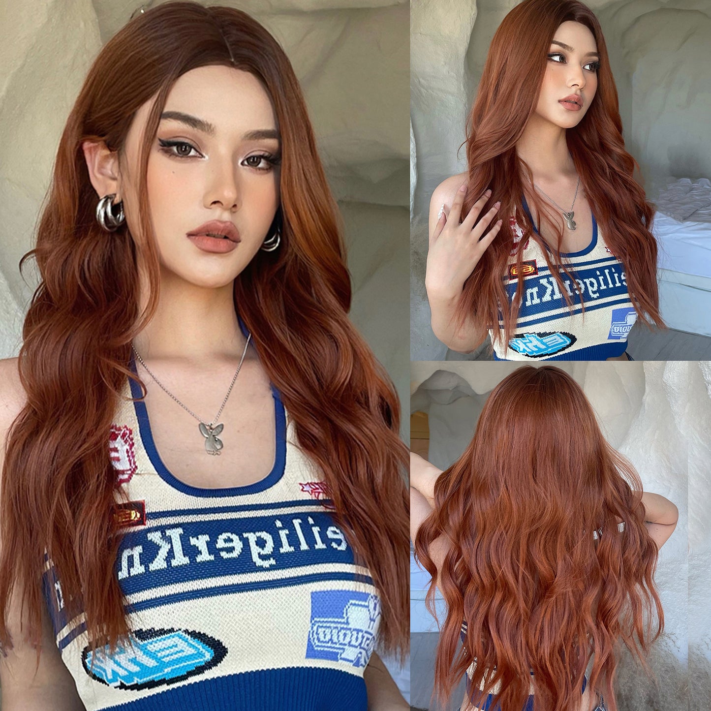 26 Inches Long Curly Red Brown Wigs Synthetic Wigs Women's Wigs for Daily or Cosplay Use WL1075-1