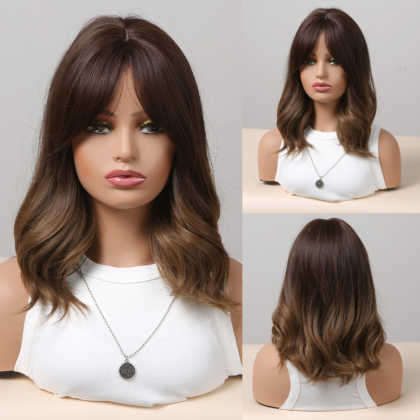 14 Inches Long Curly Brown Wigs with Bangs Women's Wigs for Daily,Party or Cosplay Use LC6901-1