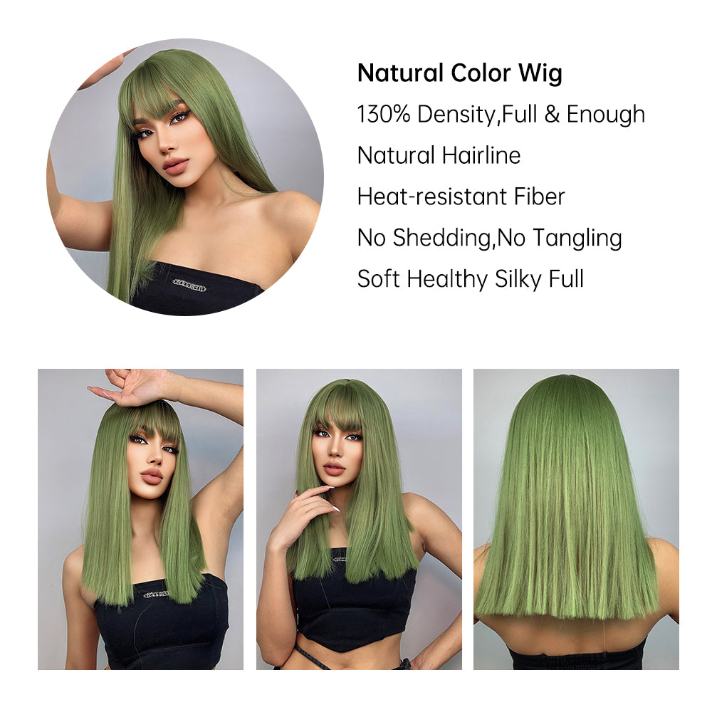 Long straight green wigs with bangs wigs for women for daily party LC6043-1