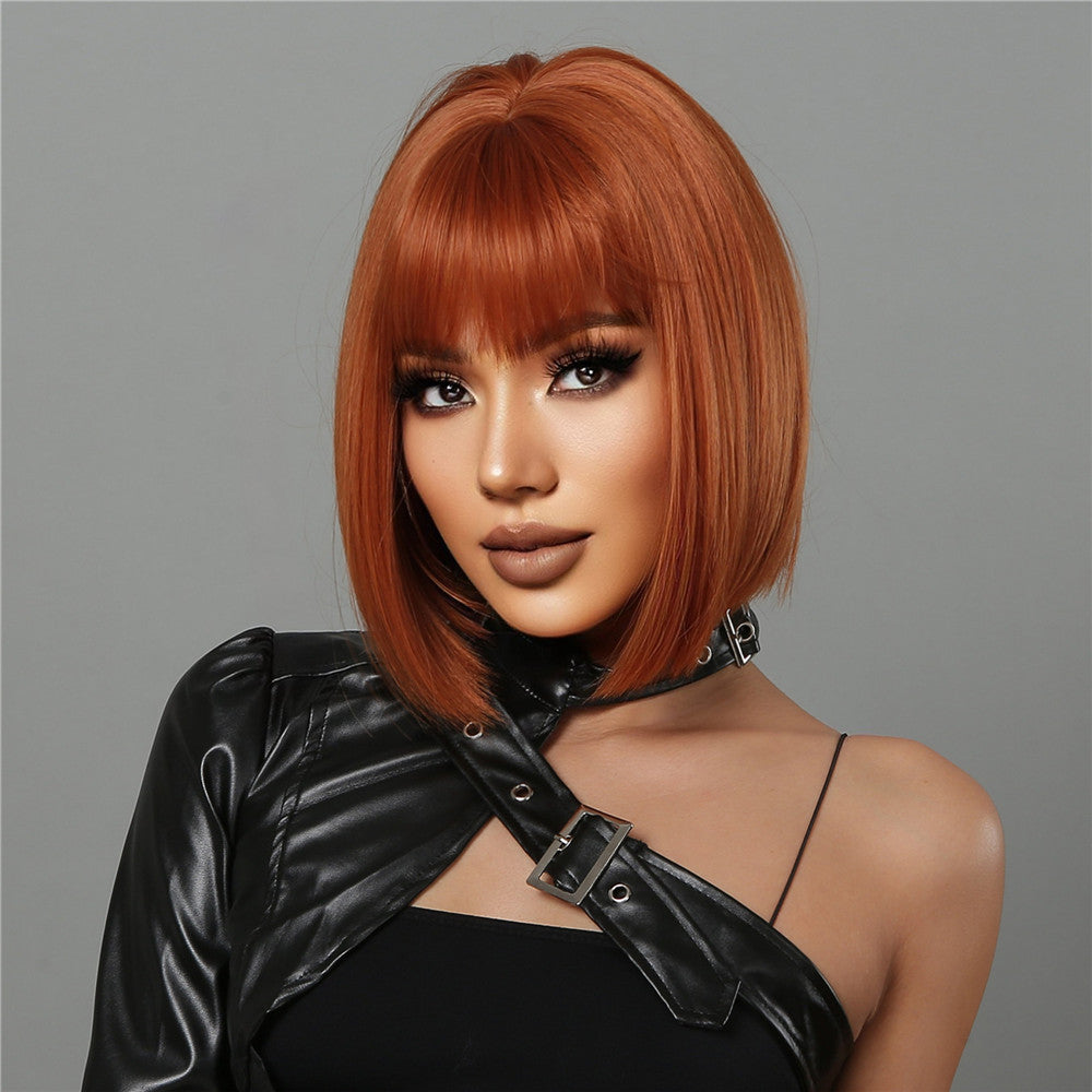 short straight bobo wigs orange with bangs wigs for women for daily life LC2071-3