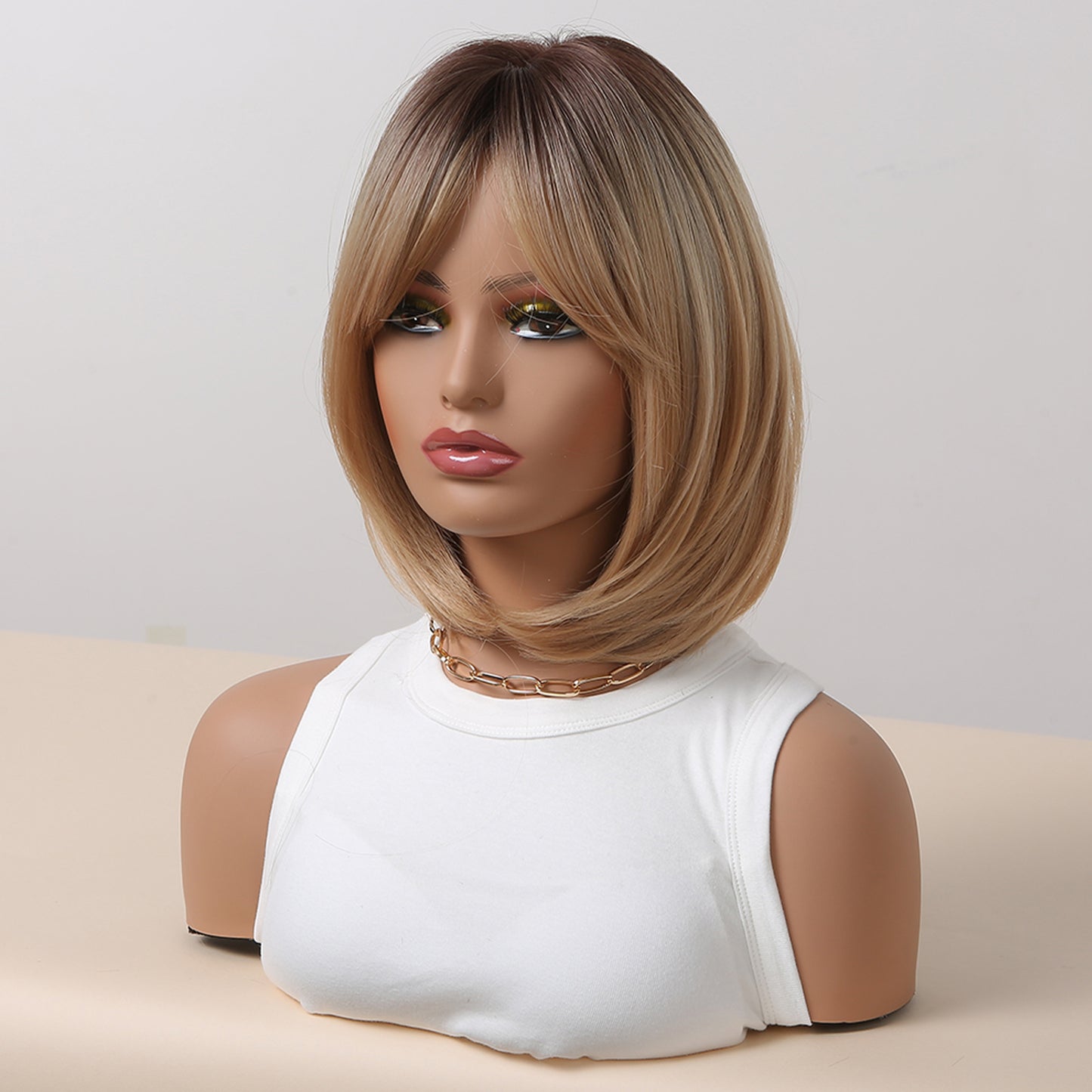 14 Inches Long Straight Blonde Bobo Wigs Synthetic Fiber Wigs Women's Wigs Daily Use for Party or Cosplay Photos WL1045-1