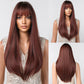 28 inch Long straight wigs black ombre wine red Wigs with bangs wigs LC2096-2