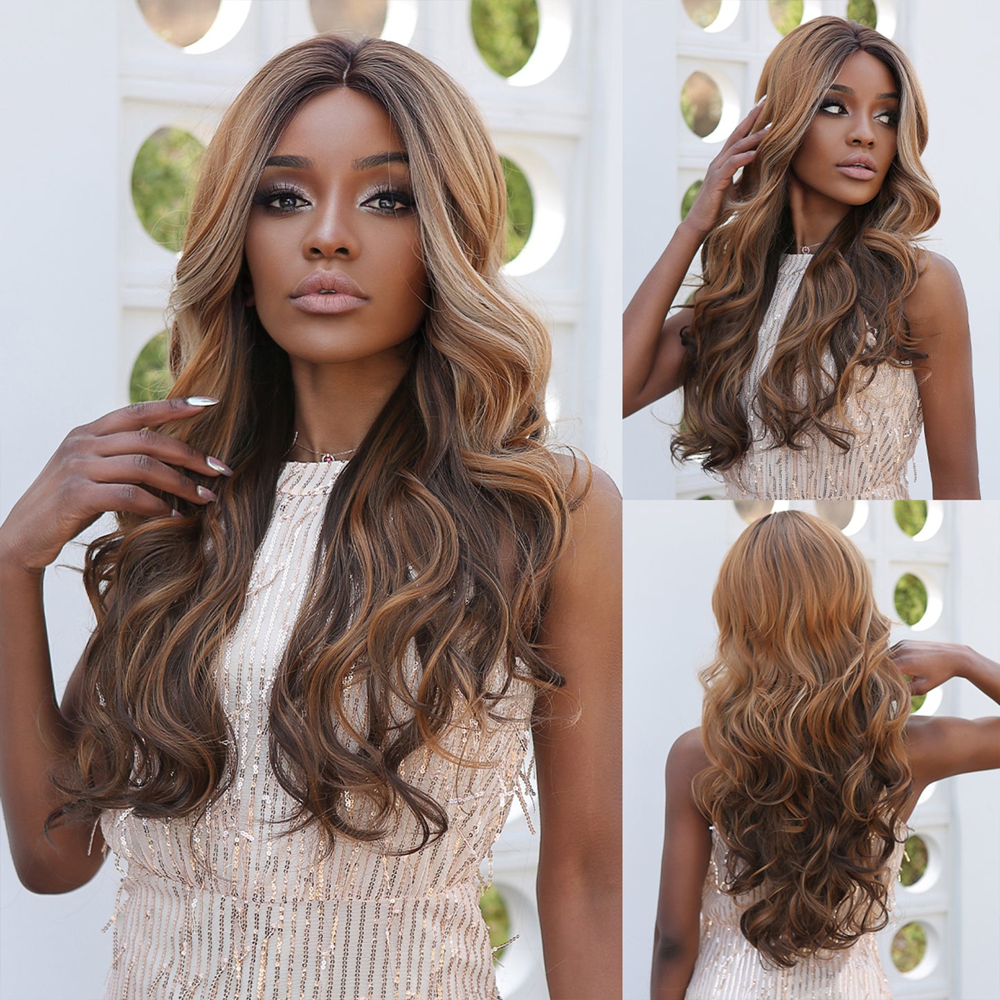 [Lace Front] 30 Inch long curly wigs with lace front wigs black root ombre blonde wigs for women FTL3004-1