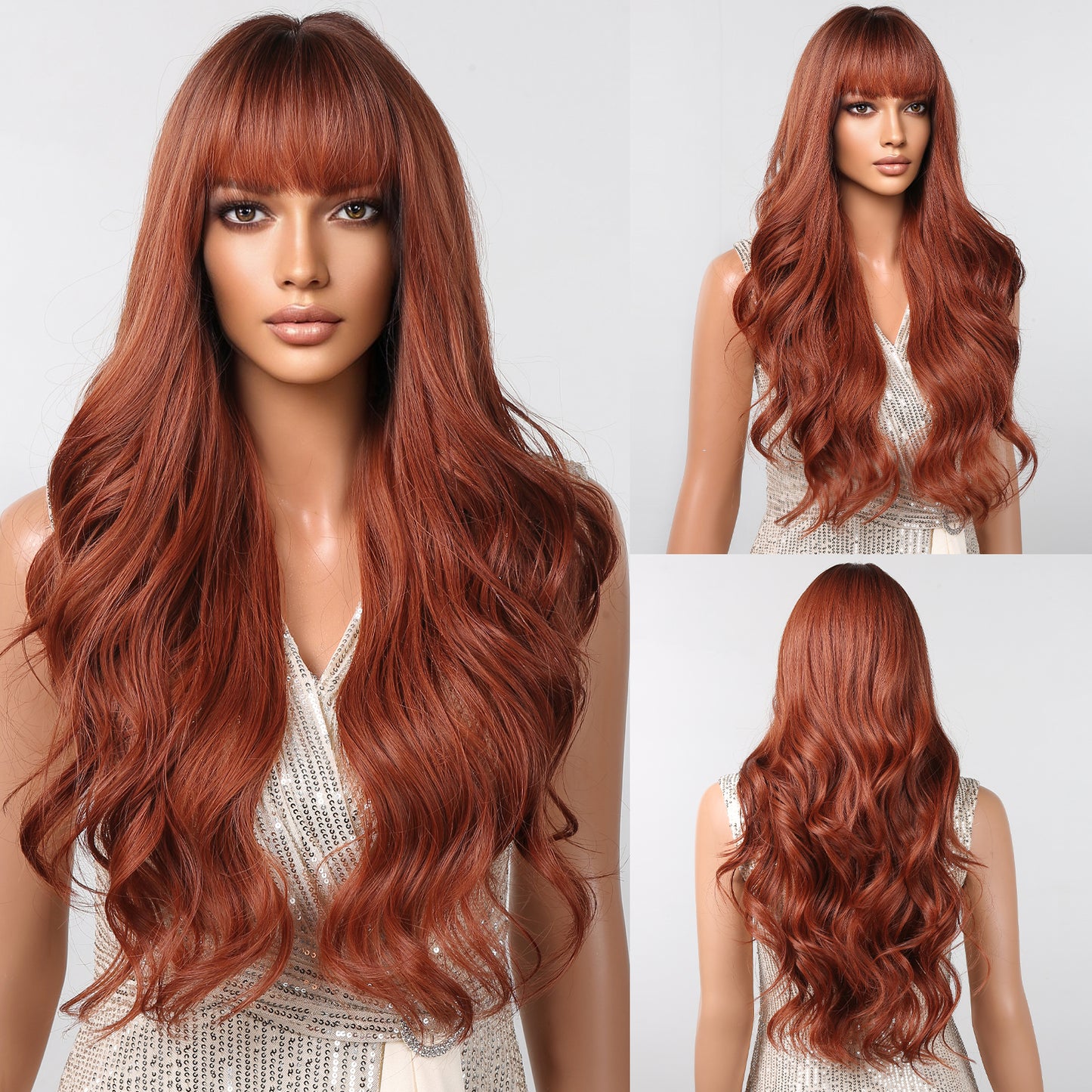 30 Inch brown long curly wigs with bangs wigs for women LC2097-2