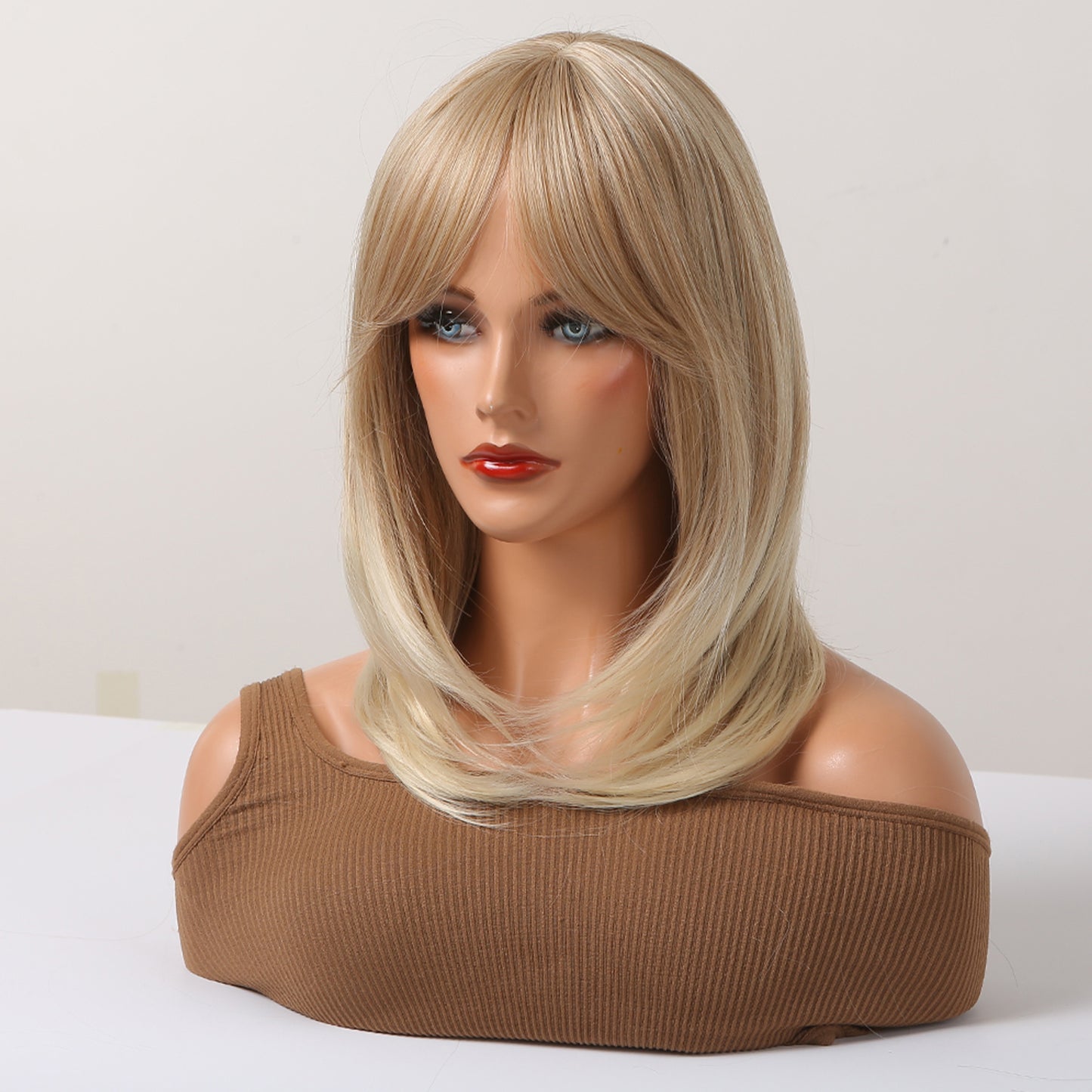 long straight wigs blonde with middle bangs wigs for women for daily life LC242-3