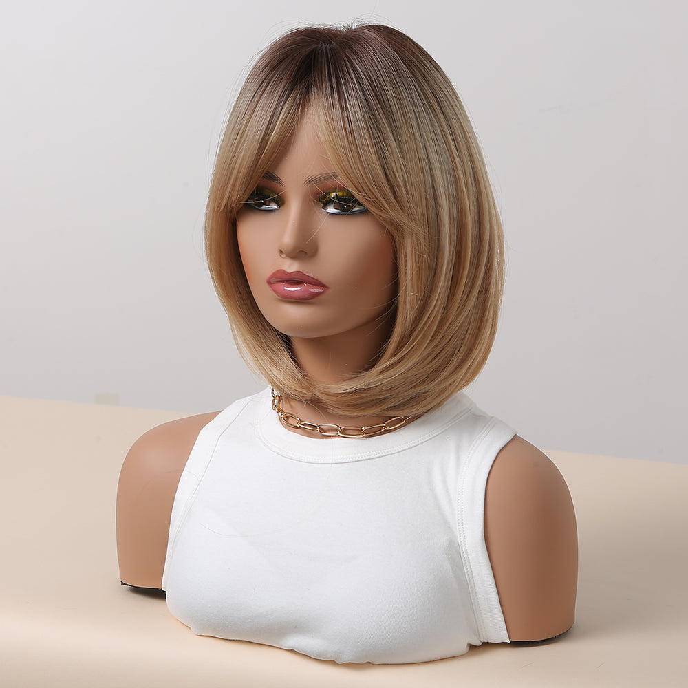 14 Inches Long Straight Blonde Bobo Wigs Synthetic Fiber Wigs Women's Wigs Daily Use for Party or Cosplay Photos WL1045-1