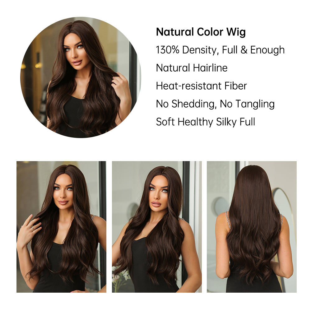 26 Inch Dark Bronwn Long Wavy Wigs for Women LC475-1