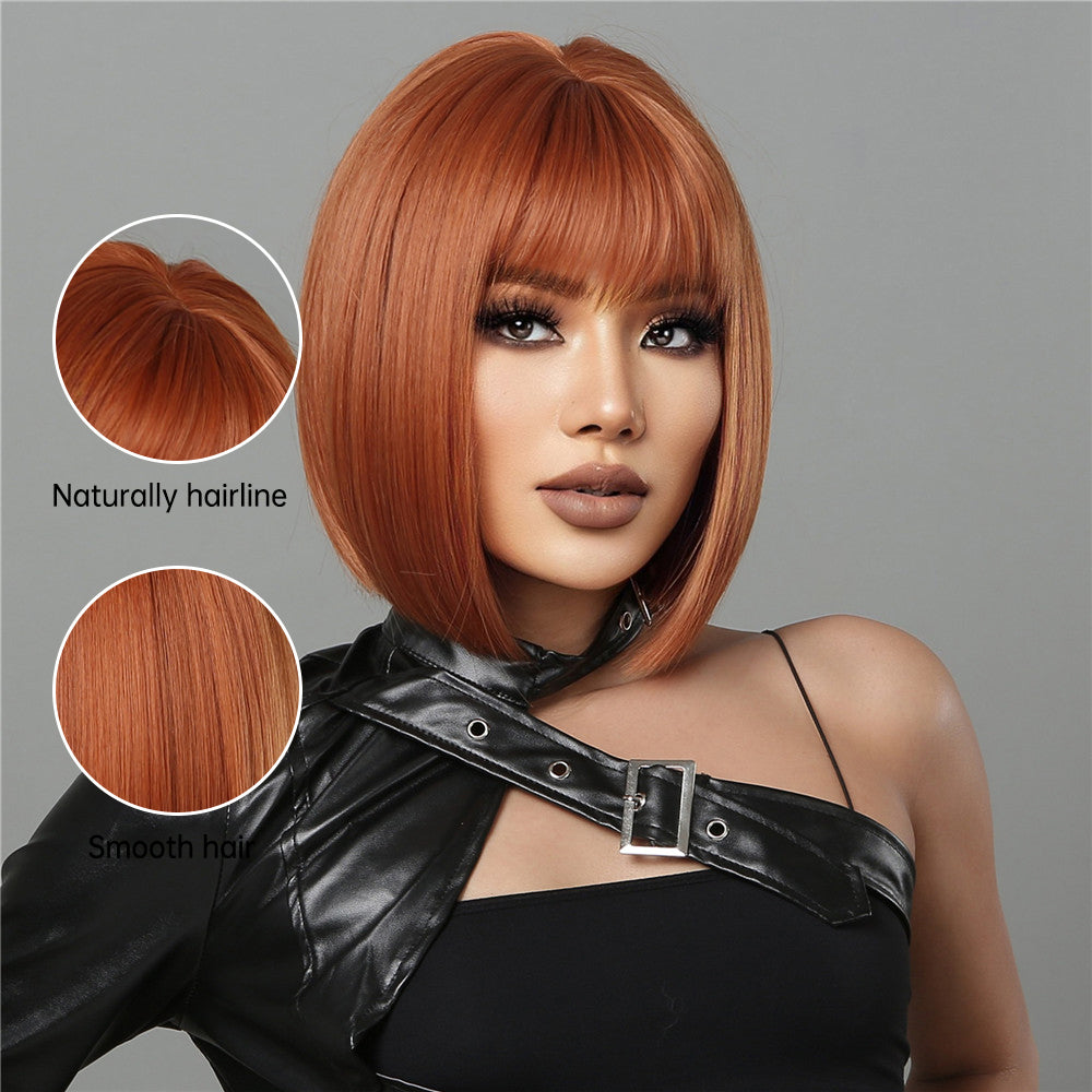 short straight bobo wigs orange with bangs wigs for women for daily life LC2071-3