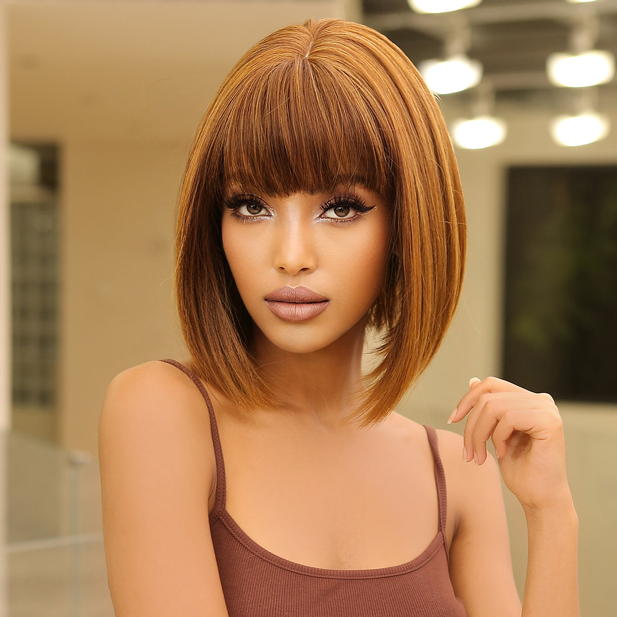 14 Inch short straight bobo wigs blonde wigs with bangs wigs for women LC2071-2