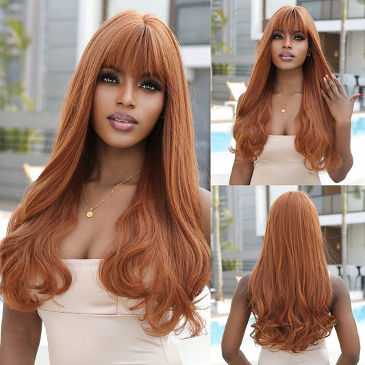 30 inch light brown long curly wigs with bangs Wigs for Women LC2098-1