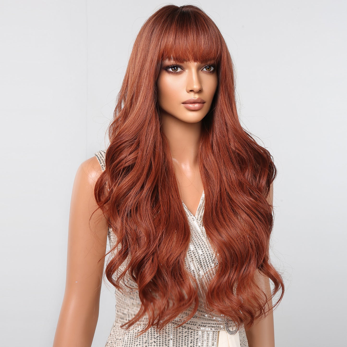 30 Inch brown long curly wigs with bangs wigs for women LC2097-2