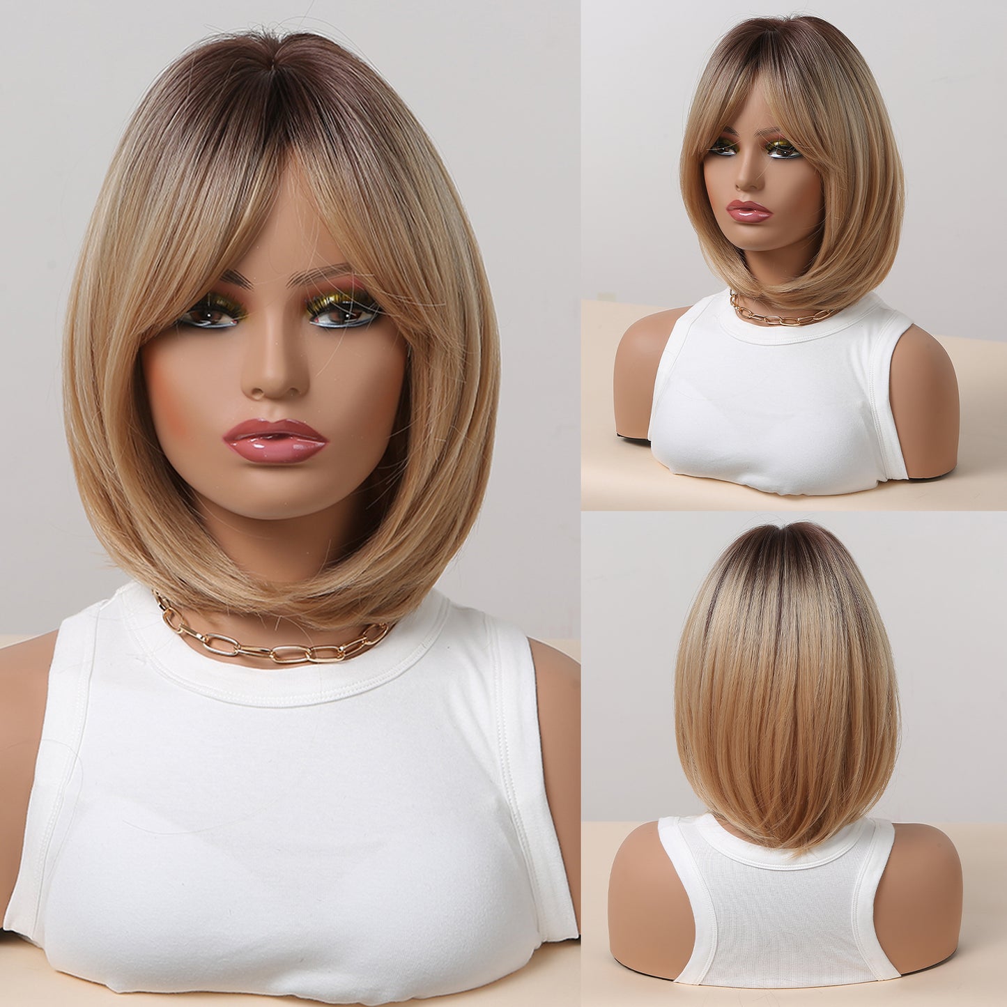 14 Inches Long Straight Blonde Bobo Wigs Synthetic Fiber Wigs Women's Wigs Daily Use for Party or Cosplay Photos WL1045-1