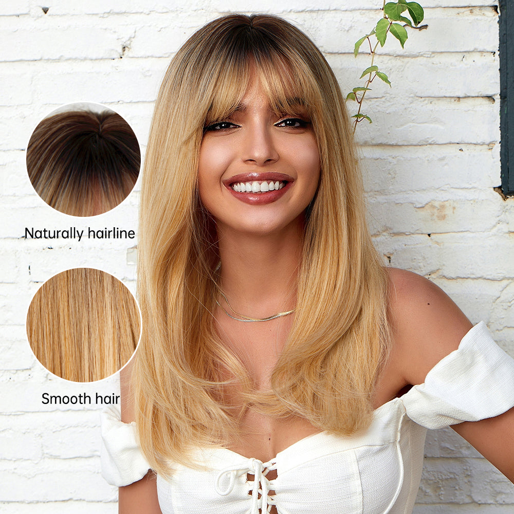 18 Inch long straight wigs blonde with bangs wigs for women daily or cosplay use LC252-3