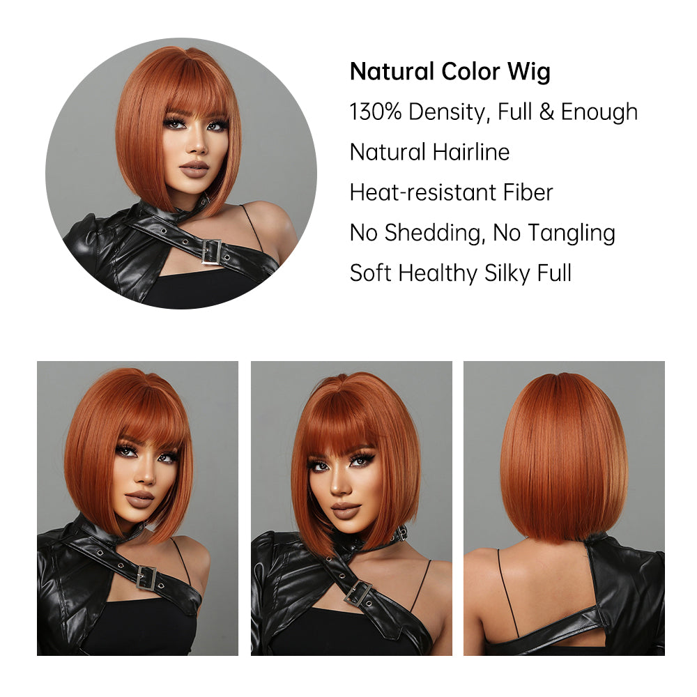 short straight bobo wigs orange with bangs wigs for women for daily life LC2071-3