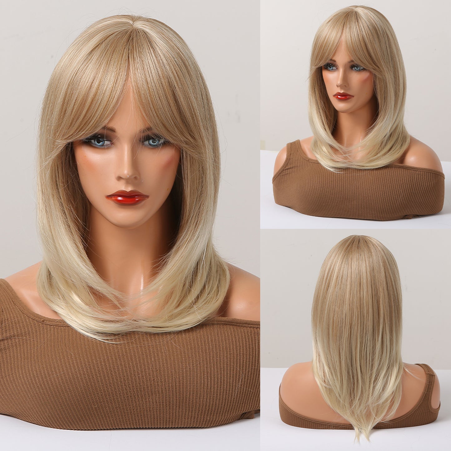 long straight wigs blonde with middle bangs wigs for women for daily life LC242-3