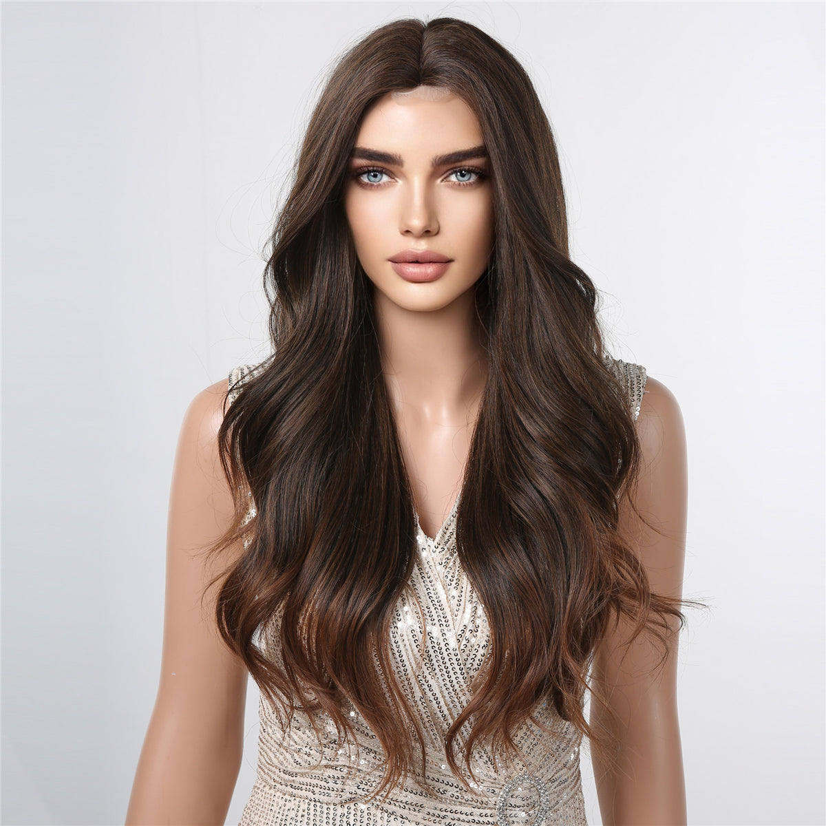 [Lace Front] 26 Inch long curly wigs with lace front wigs root brown ombre blonde wigs FTL3008-1