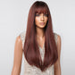 28 inch Long straight wigs black ombre wine red Wigs with bangs wigs LC2096-2