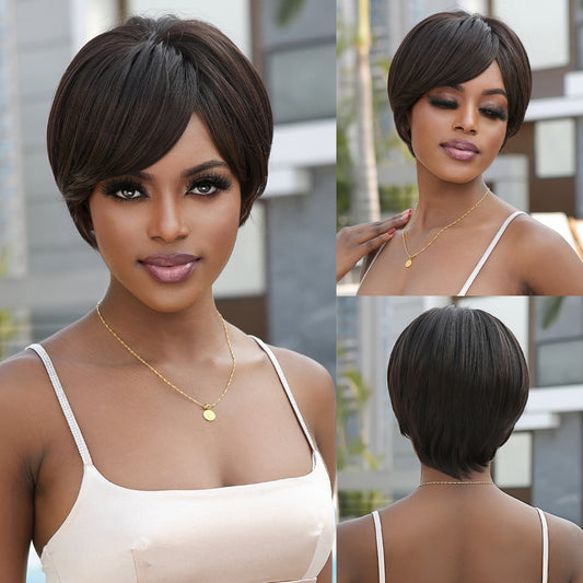 8 Inch Dark Brown Pixie Cut Wig Synthetic Heat Resistant Wig SS179-2