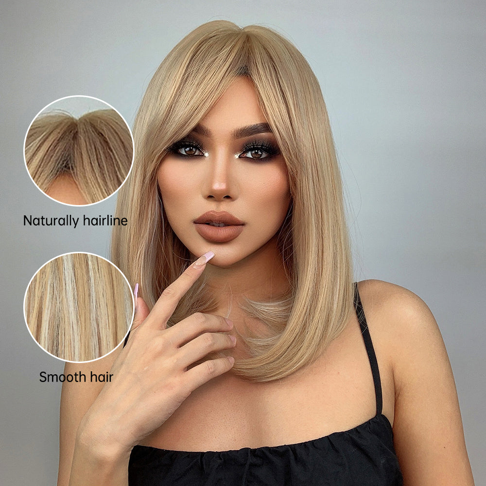 16 Inch long straight wigs blonde with bangs wigs for women daily or cosplay use LC046-1