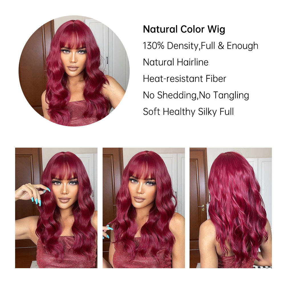 Long curly wigs red with bangs wigs for women for daily life LC6105-1