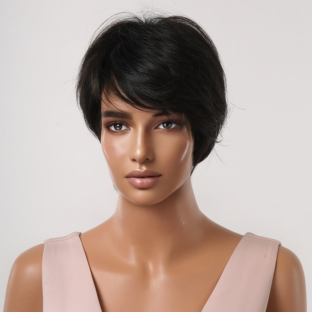 8 Inches Short Black Wigs Pixie Cut Wigs for Women Daily or Cosplay Use LC2065-1