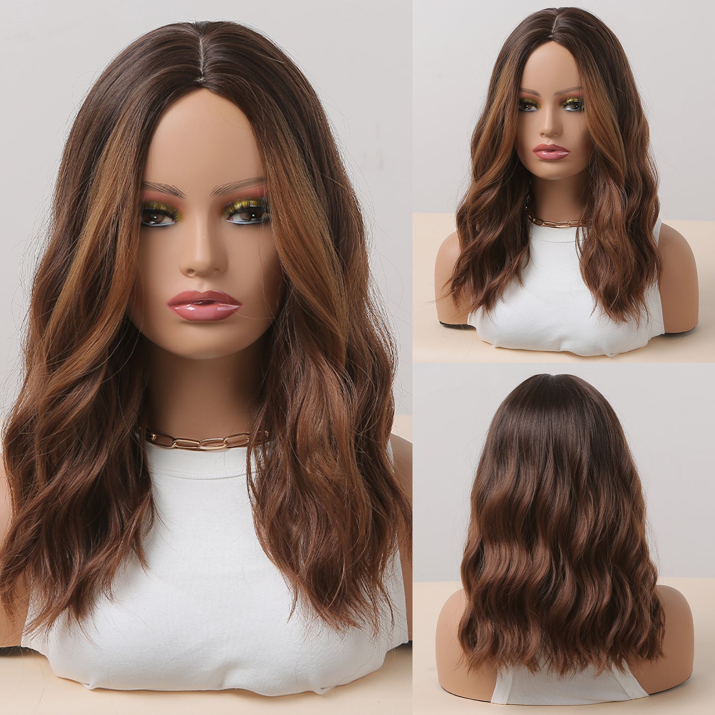 20 inch long curly brown synthetic wig Women's wig for daily or cosplay use WL1047-1