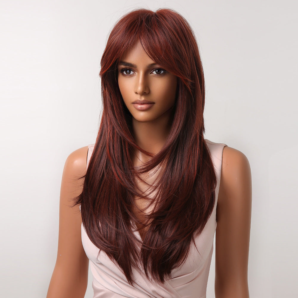 22 Inch-long red straight wigs with bangs wigs for women LC2068-3