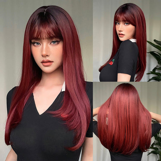 18 Inch long straight wigs red with bangs wigs for women WL1084-1