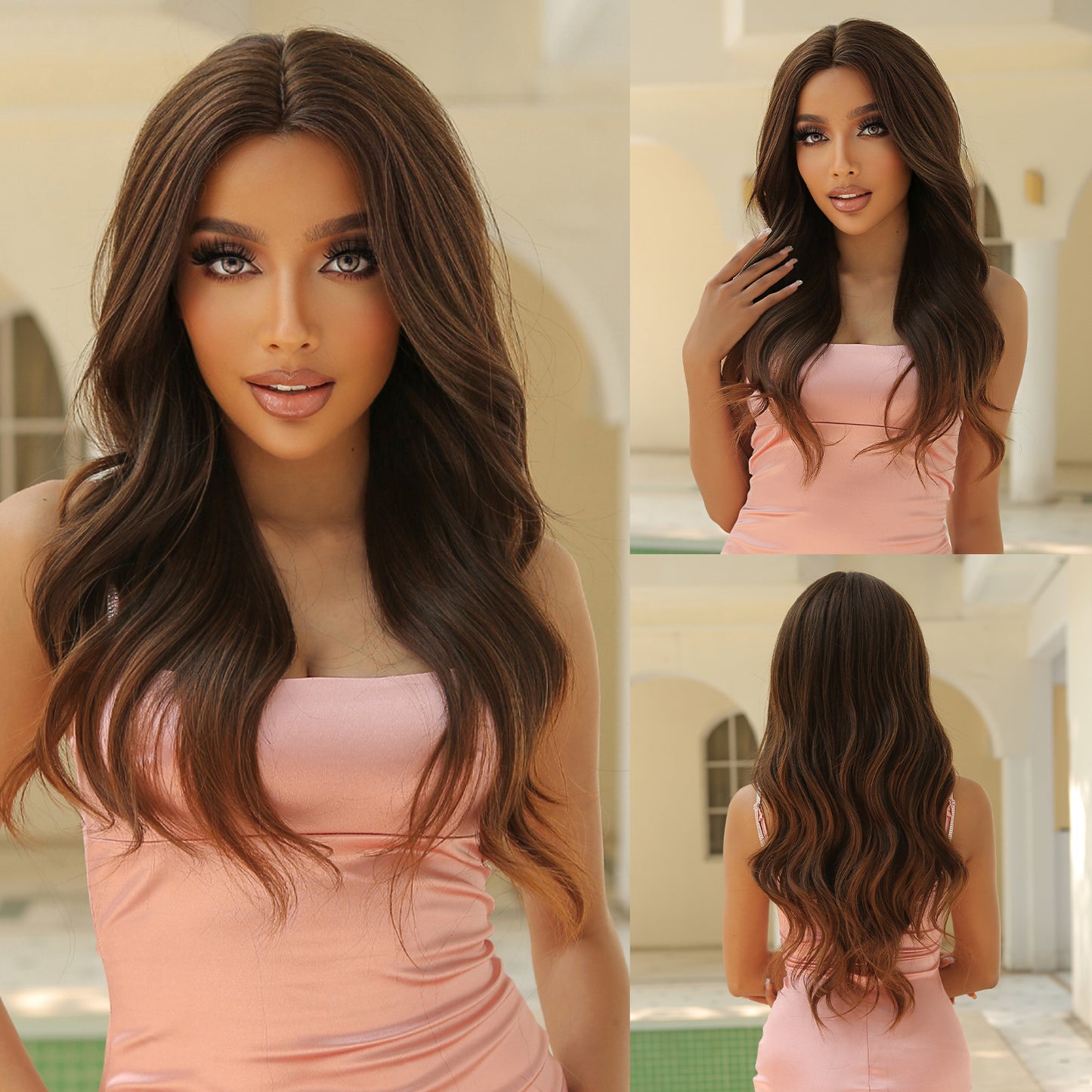 [Lace Front] 32 Inch long curly wigs brown wigs with lace front wigs FTL067-1