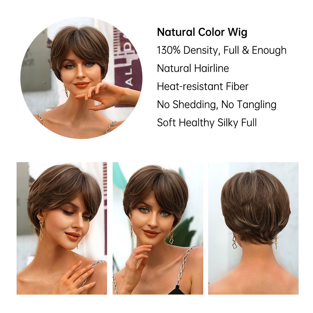 8 Inch Brown Pixie Cut Wig Synthetic Heat Resistant Wig SS179-1