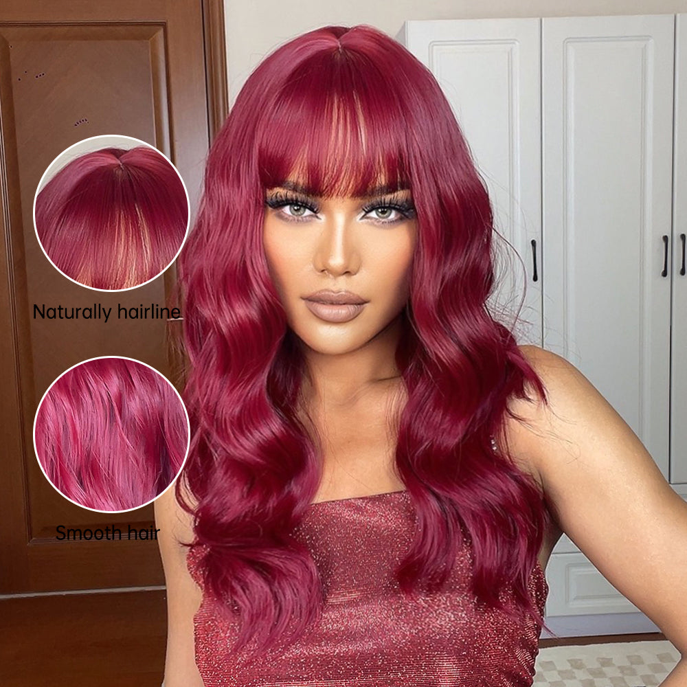 Long curly wigs red with bangs wigs for women for daily life LC6105-1