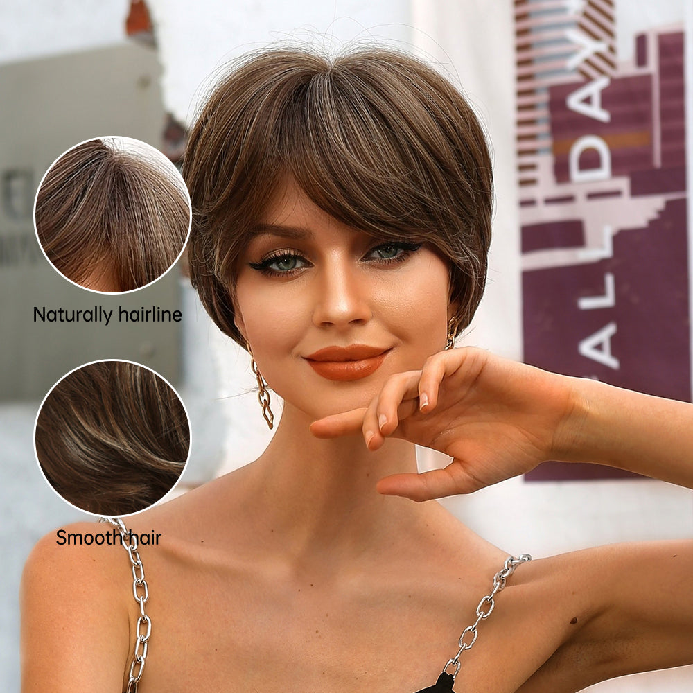 8 Inch Brown Pixie Cut Wig Synthetic Heat Resistant Wig SS179-1