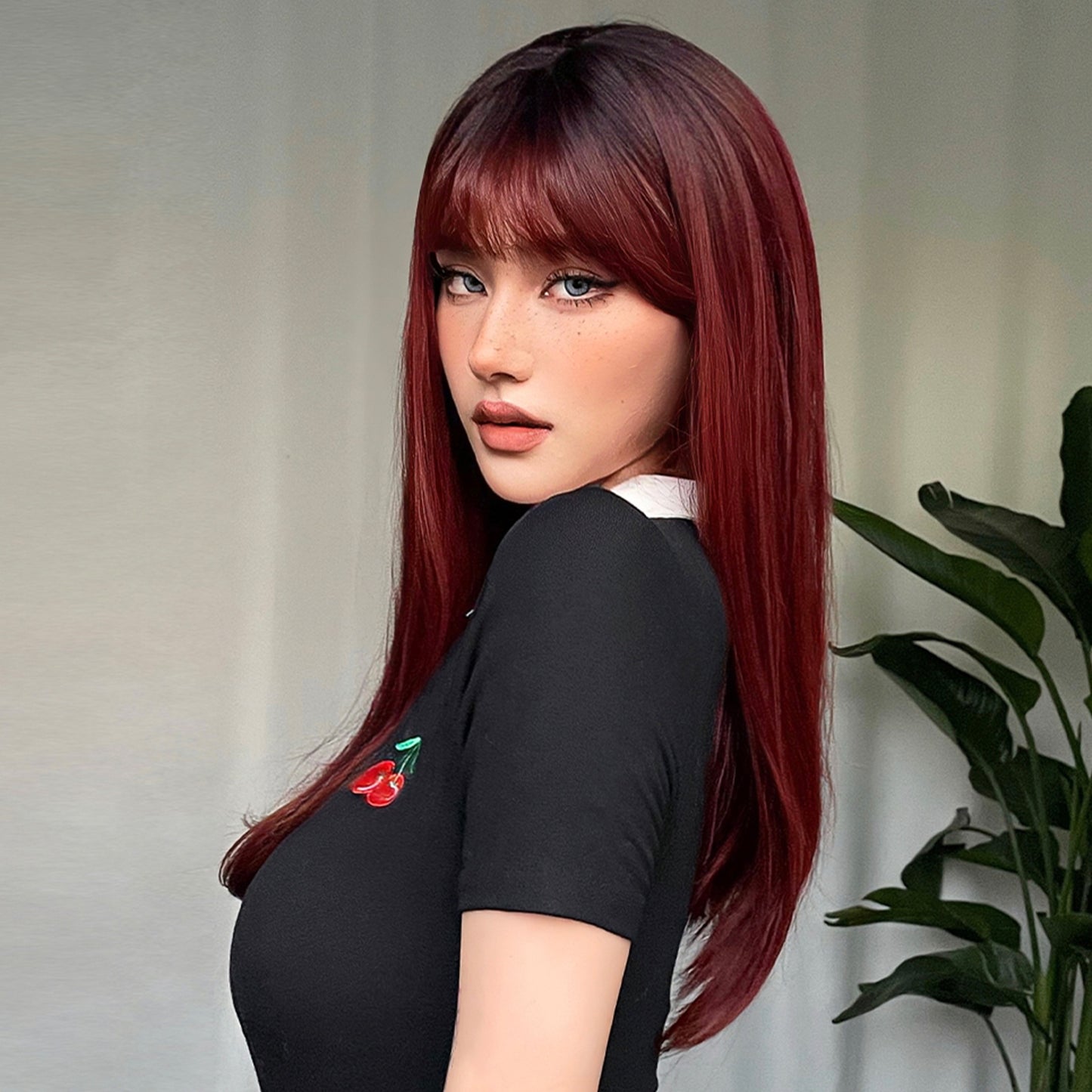 18 Inch long straight wigs red with bangs wigs for women WL1084-1