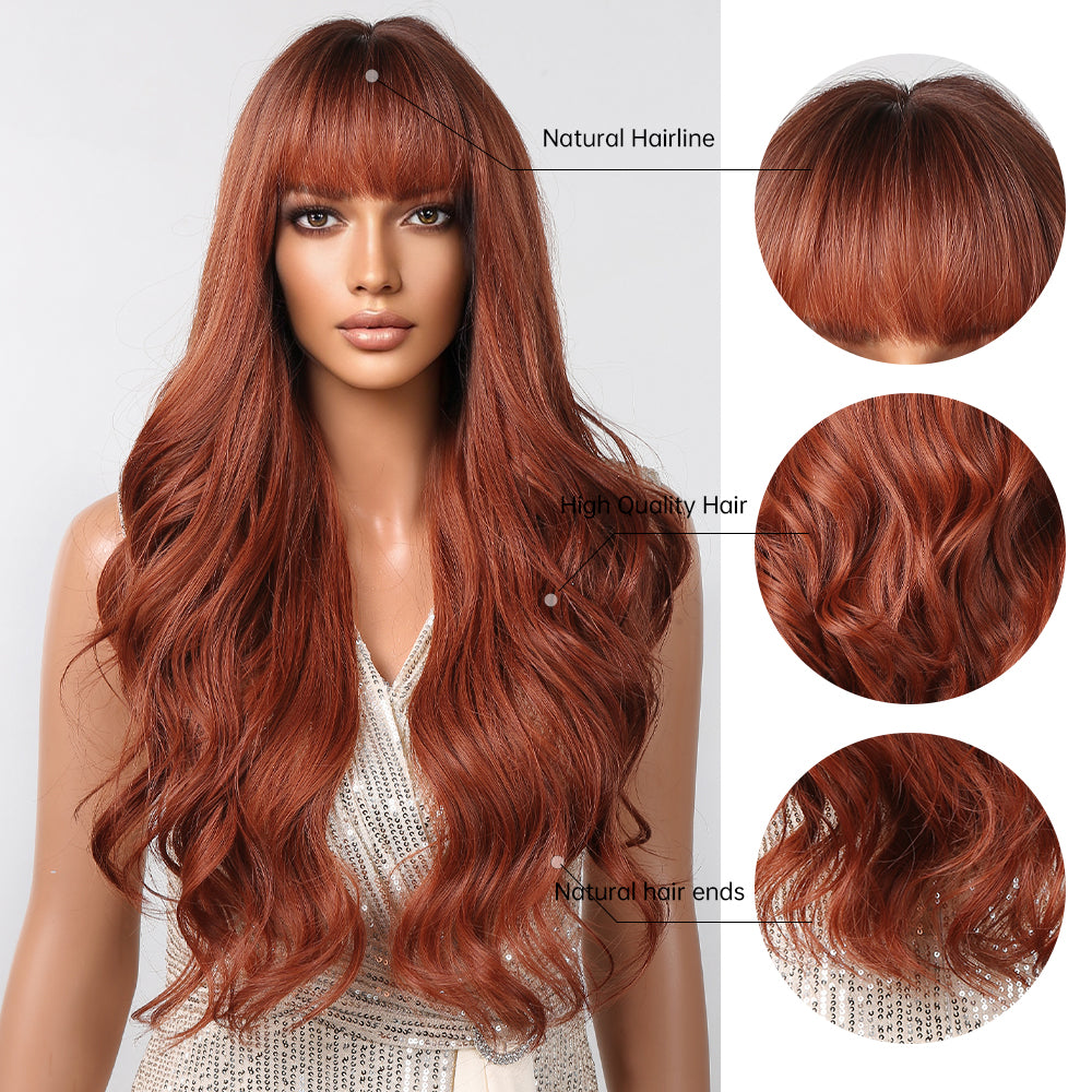 30 Inch brown long curly wigs with bangs wigs for women LC2097-2