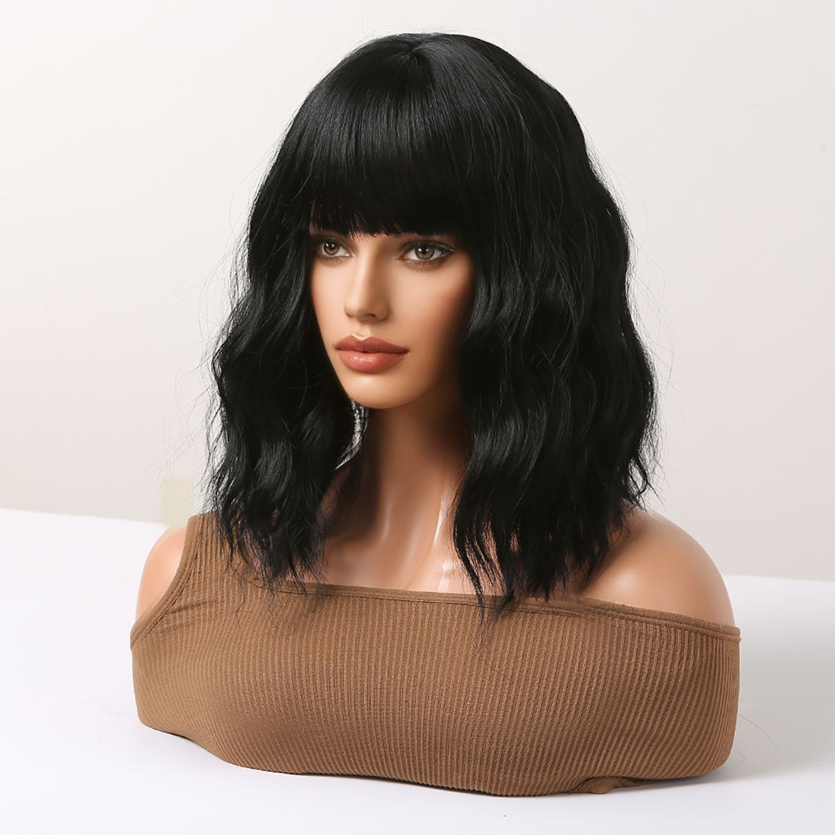 14inch short curly black wig Women's wig for daily or cosplay use LC9034-1