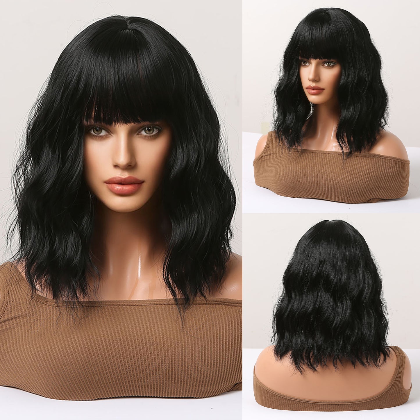 14inch short curly black wig Women's wig for daily or cosplay use LC9034-1