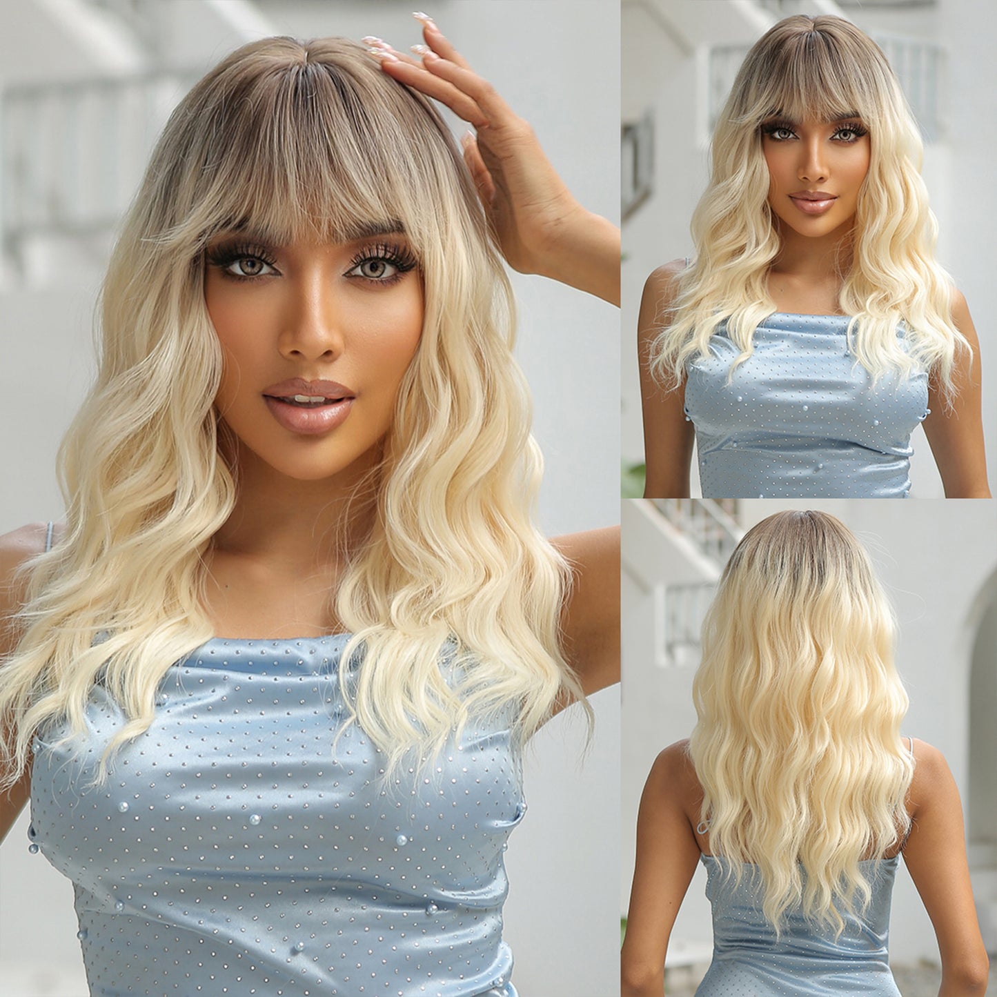 24 Inches Long Platinum Wigs with Bangs Synthetic Wigs Women's Wigs for Daily Use Party or Cosplay Taking Photos LC290-1